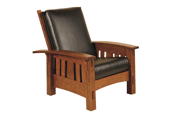 The McCoy Mission Morris Chair with Black Leather and Quarter Sawn White Oak wood from DutchCrafters