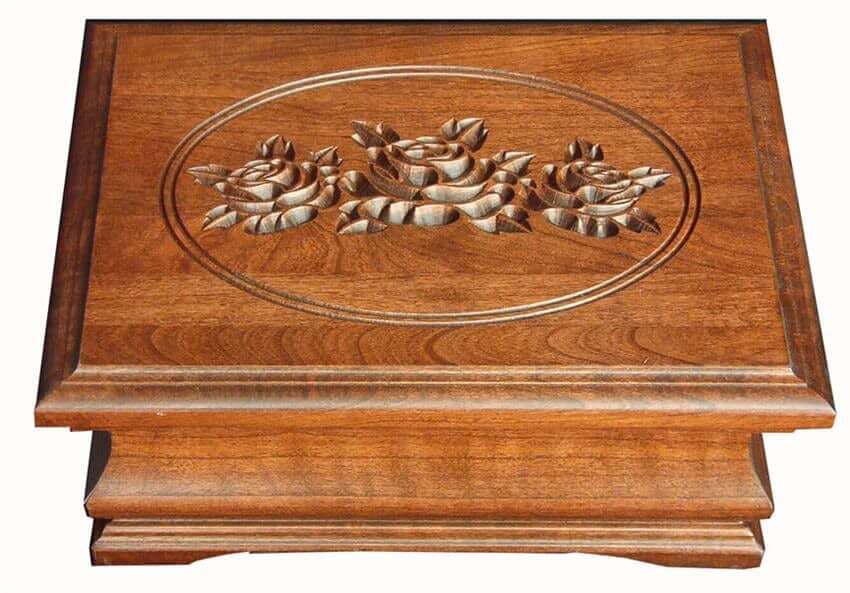 Amish Hardwood Jewelry Box with Carved Rose Lid