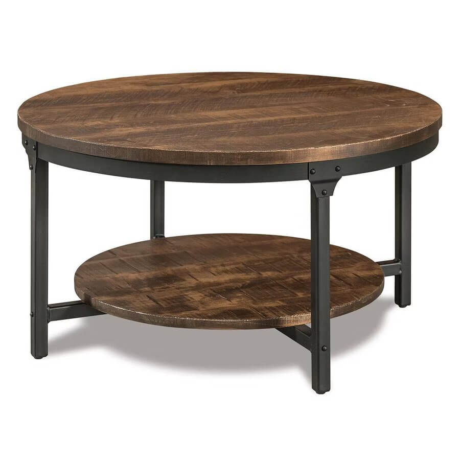 Amish Houston 38 Round Solid Top Coffee Table with Shelf