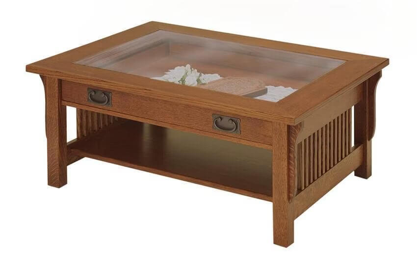Amish Lancaster Mission Glass Top Display Coffee Table