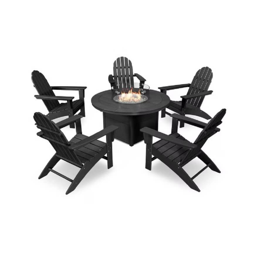 POLYWOOD Vineyard Adirondack 6 Piece chat Set with Fire Pit Table