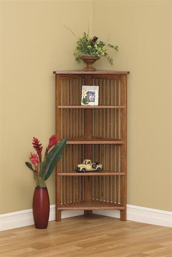 Amish Arts and Crafts Open Corner Bookcase