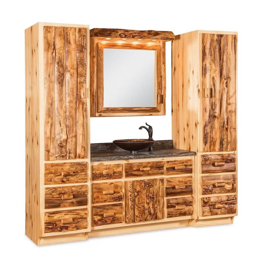 Amish Rustic Log Bathroom Vanity Set