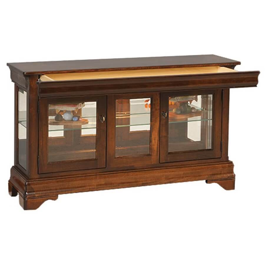 Amish Large Louis Philippe Console Curio with Hidden Drawer
