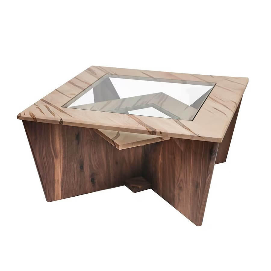 Amish Solitaire Glass Top Coffee Table