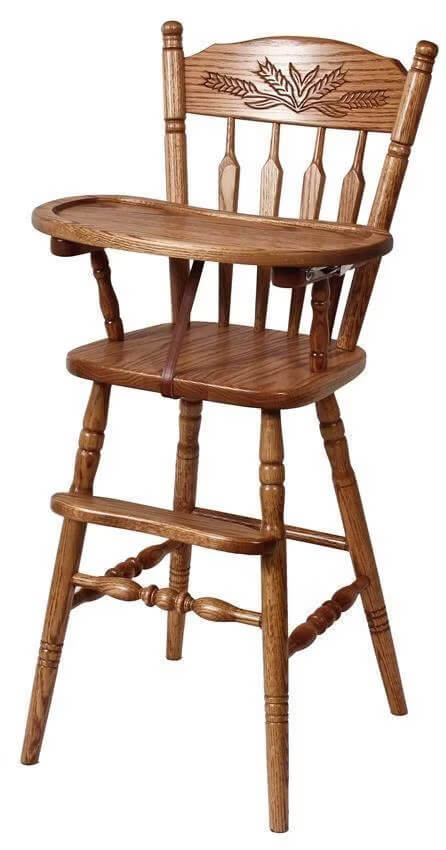 Amish Wheat Post High Chair with Slide Tray