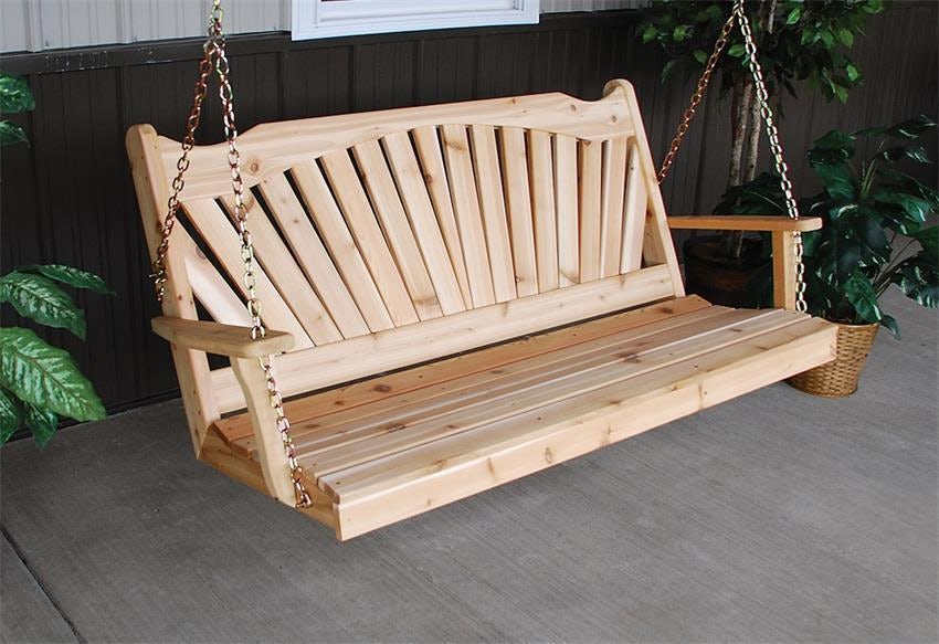 fan back porch swing made from cedar wood