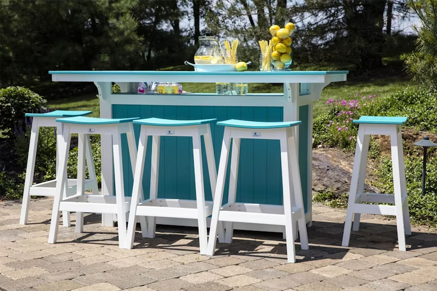 Berlin Gardens Poly Outdoor Island Bar  set in white and blue
