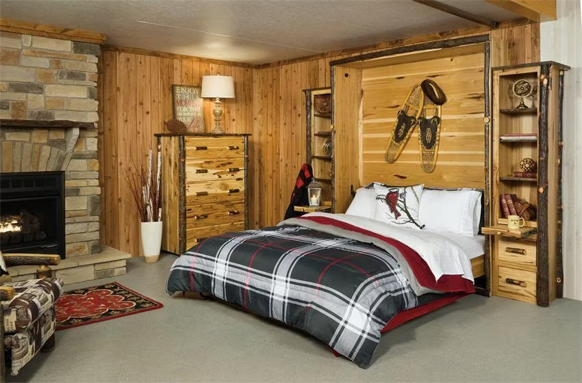 rustic hickory murphy bed with storage