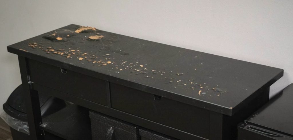 Veneer peeling and bubbled up on old table