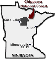 Minnesota map highlighting Chippewa National Forest
