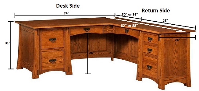 Whiteridge Mission Style L-Desk Dimensions