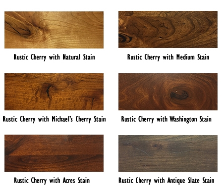 Stains samples in rustic cherry wood