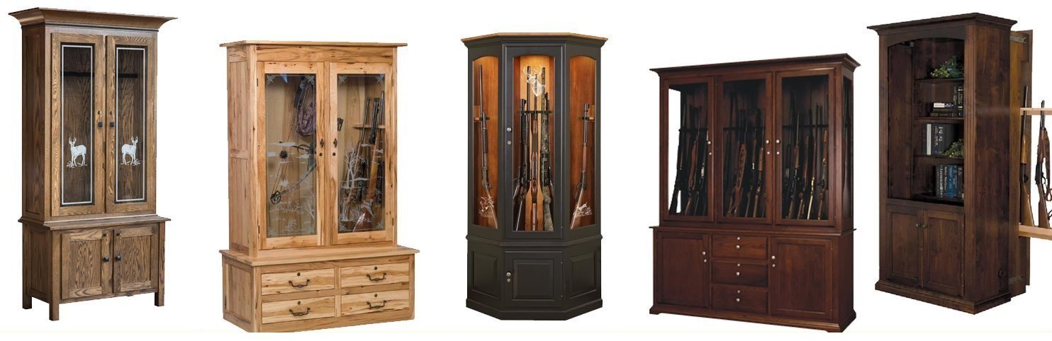 Solid wood gun cabinets with glass doors