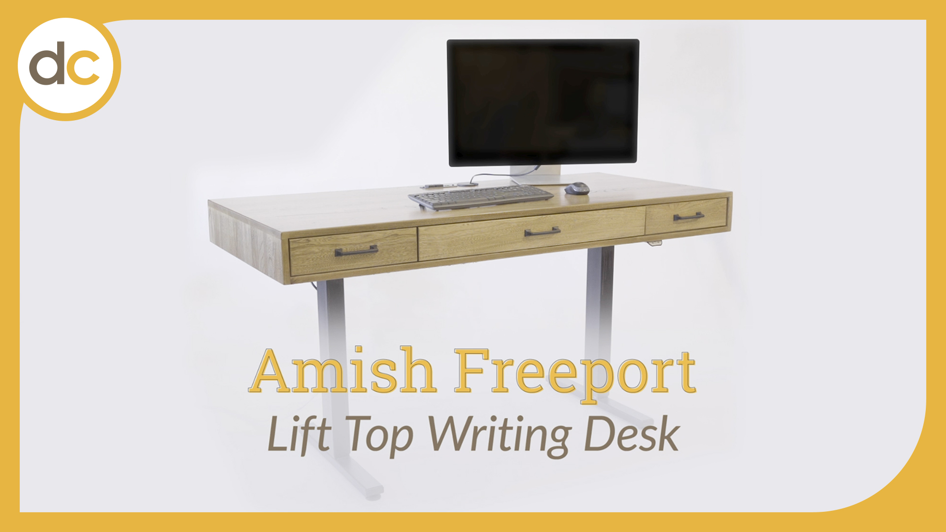 Video title image with the title Amish Freeport Lift Top Writing Desk over an image of the desk