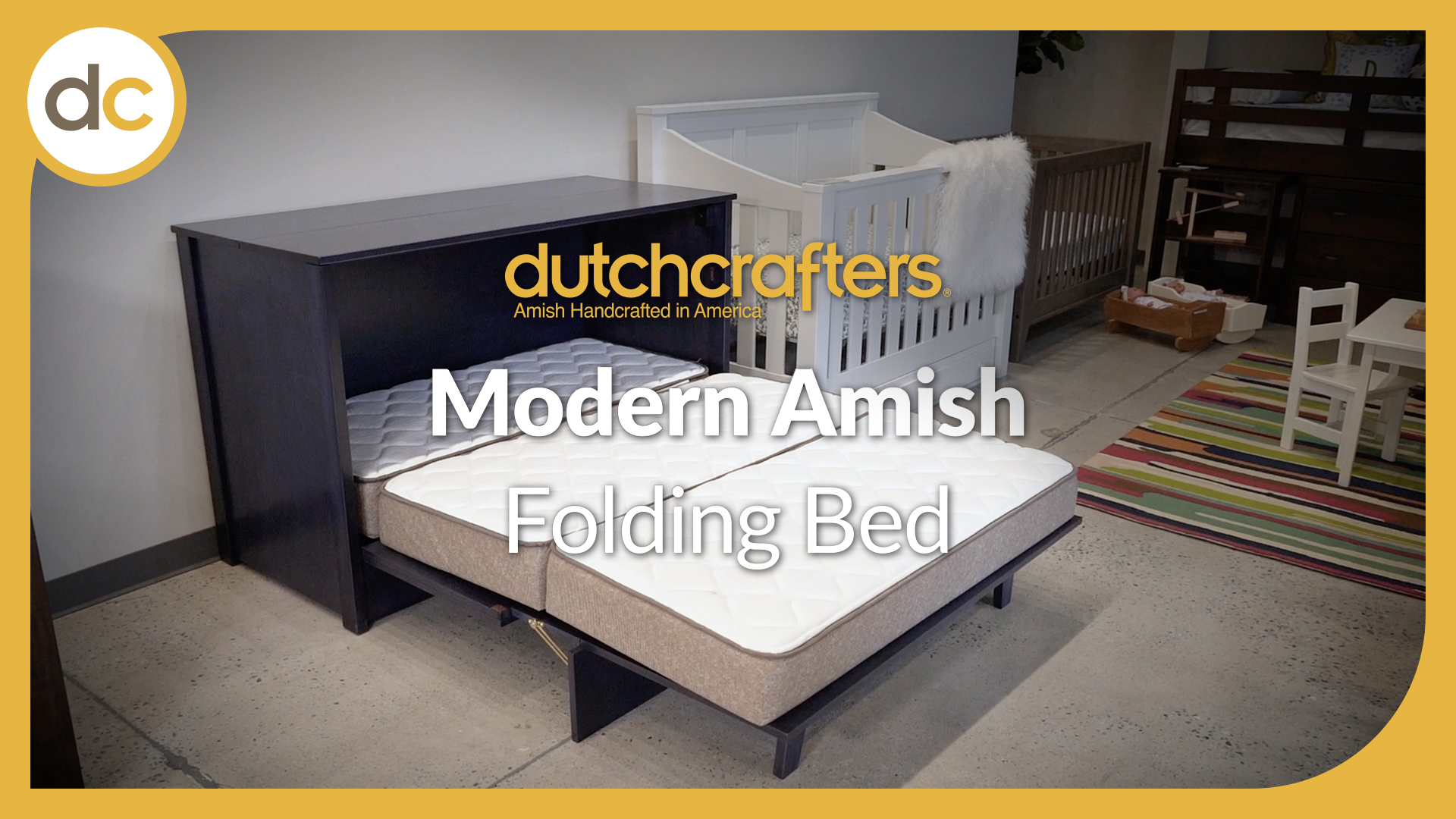 DutchCrafters Modern Amish Folding Bed title over an image of the product