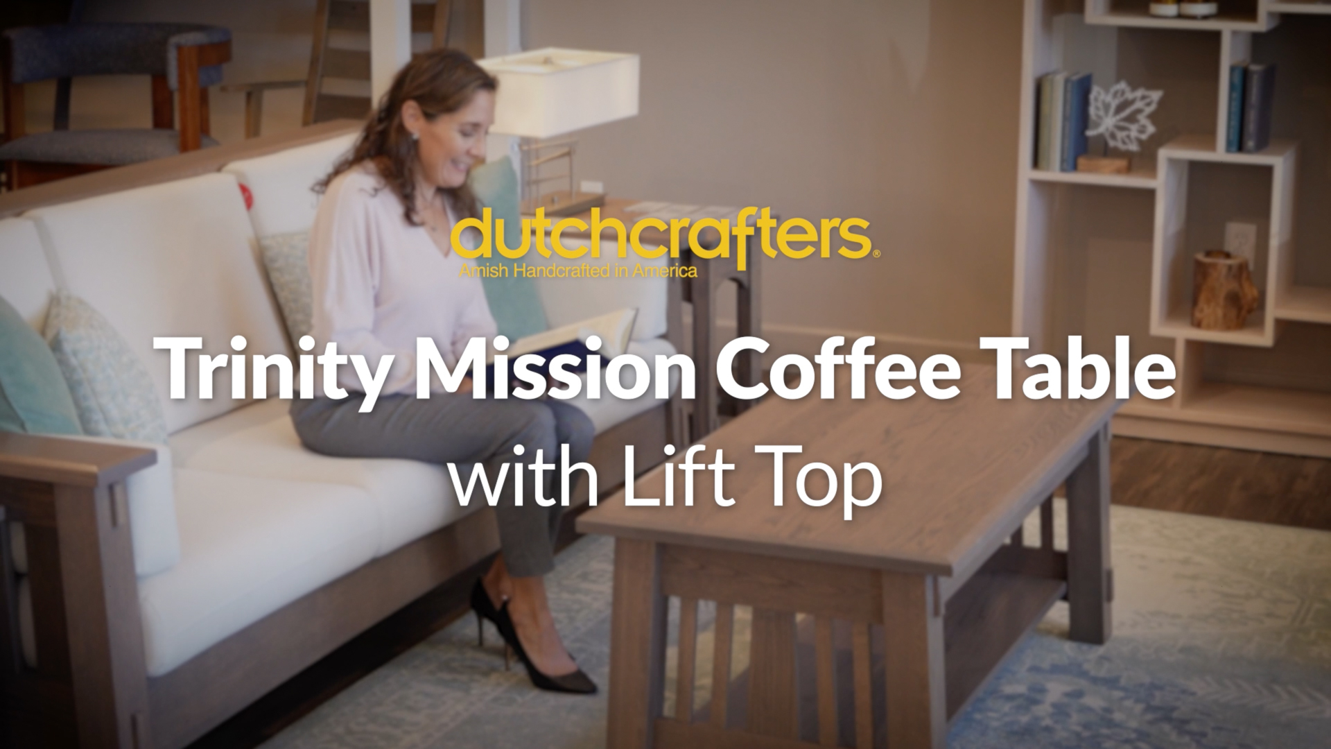 Video title image named "Amish Trinity Mission Coffee Table with Lift Top"