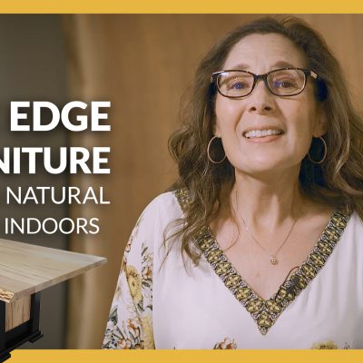 A table and Beth with the title, "Live edge furniture brings natural beauty indoors"